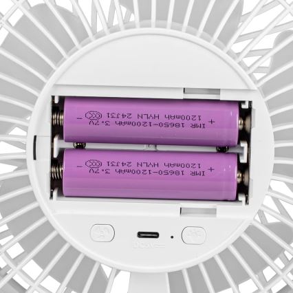 LED Uppladdningsbar bordfläkt med LED-belysning LED/3W/5V USB 2400 mAh vit