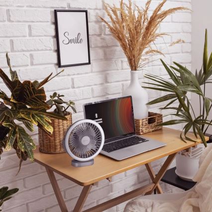 LED Uppladdningsbar bordfläkt med LED-belysning LED/3W/5V USB 2400 mAh grå