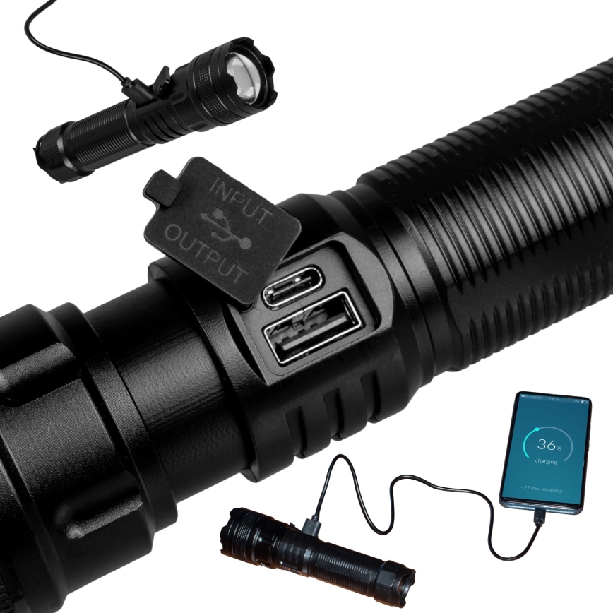 LED Dimbart uppladdningsbart ficklampa med powerbankfunktion LED/10W/5V IPX4 600 lm 2000 mAh