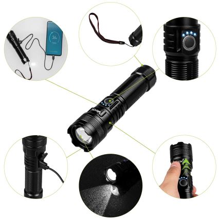 LED Dimbart uppladdningsbart ficklampa med powerbankfunktion LED/10W/5V IPX4 600 lm 2000 mAh