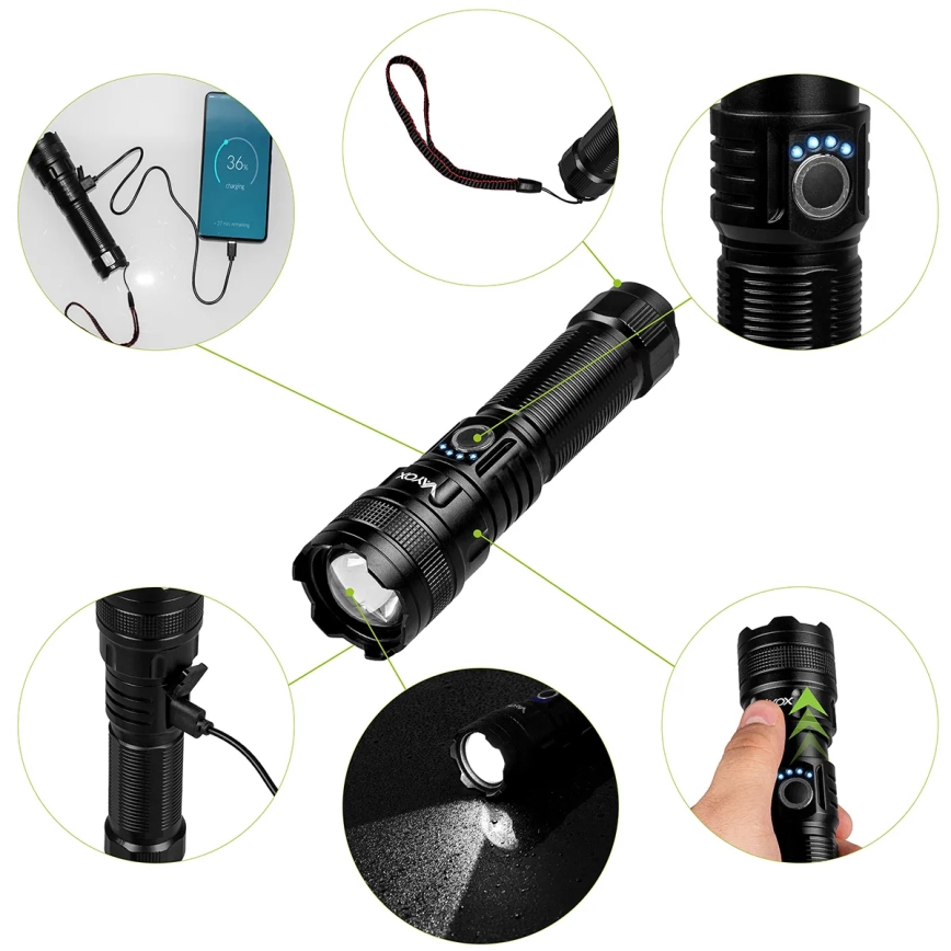 LED Dimbart uppladdningsbart ficklampa med powerbankfunktion LED/10W/5V IPX4 600 lm 2000 mAh