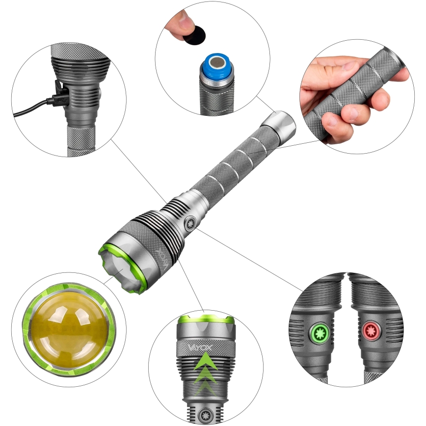 LED Dimbar uppladdningsbar ficklampa med strömbank funktion LED/5V IPX7 10000 glansig 2600 mAh