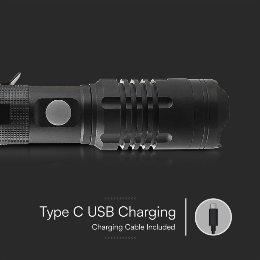 LED Uppladdningsbar ficklampa USB LED/10W/5V IP54 2000 mAh 1000 lm