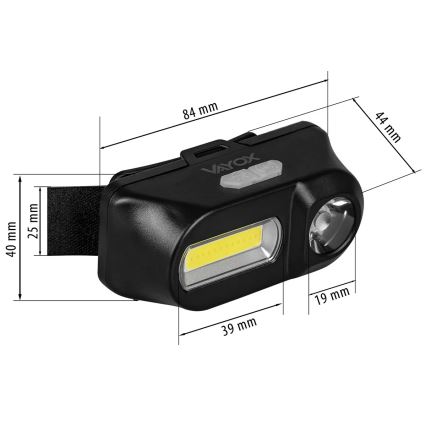 LED Dimbart uppladdningsbart pannlampa 2xLED/5V IPX4 250 lm 2000 mAh