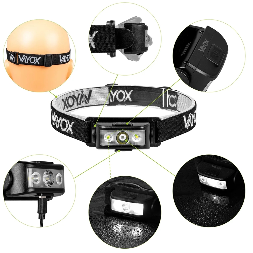 LED Dimbart uppladdningsbart pannlampa 3xLED/5V IPX4 100 lm 1200 mAh