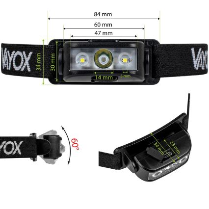 LED Dimbart uppladdningsbart pannlampa 3xLED/5V IPX4 100 lm 1200 mAh