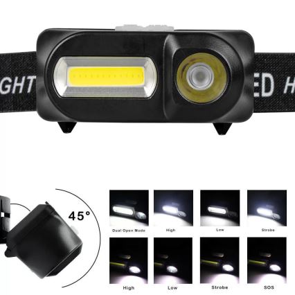 LED Dimbart uppladdningsbart pannlampa 2xLED/5V IP44 210 lm 2000 mAh