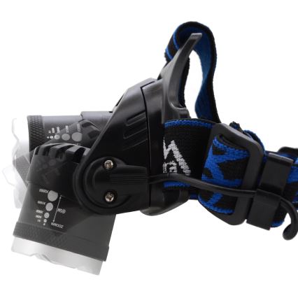 LED Uppladdningsbar pannlampa LED/6W/7,4V 5600 mAh IP44 svart/blå