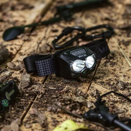 LED Dimbart uppladdningsbart pannlampa med sensor och rött ljus 2xLED/5W/5V/3xAAA IP65 500 lm 1200 mAh