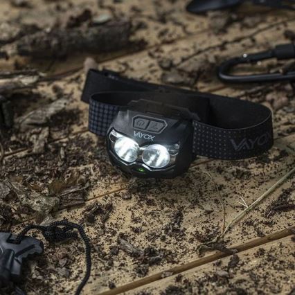 LED Dimbart uppladdningsbart pannlampa med sensor och rött ljus 2xLED/5W/5V/3xAAA IP65 500 lm 1200 mAh