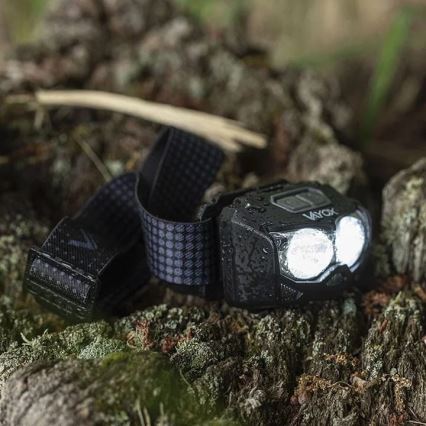 LED Dimbart uppladdningsbart pannlampa med sensor och rött ljus 2xLED/5W/5V/3xAAA IP65 500 lm 1200 mAh