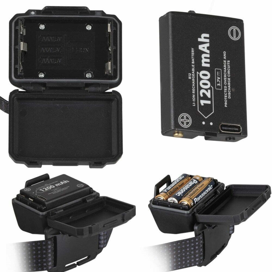 LED Dimbart uppladdningsbart pannlampa med sensor och rött ljus 2xLED/5W/5V/3xAAA IP65 500 lm 1200 mAh