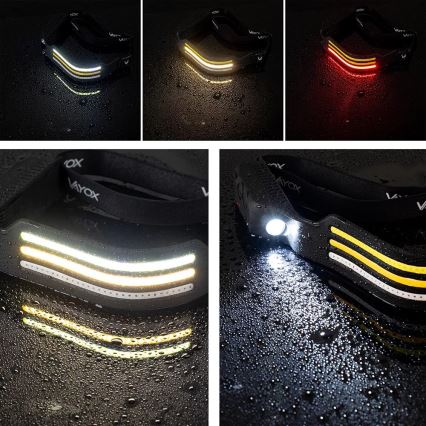 LED uppladdningsbar pannlampa med dimmer, sensor och rött ljus 4xLED/5V IP44 300 lm 1200 mAh