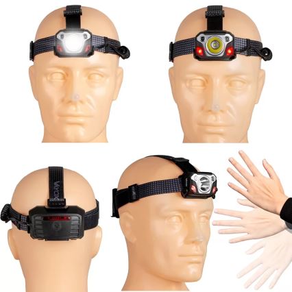 LED uppladdningsbar pannlampa med dimmer, sensor, powerbankfunktion och rött ljus LED/10W/5V IP44 1200 lm 4000 mAh