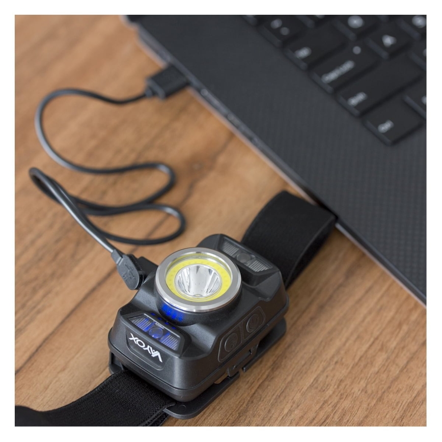 LED Ljusreglerad uppladdningsbar pannlampa med sensor och rött ljus LED/15W/5V IP66 430 glansig 1800 mAh