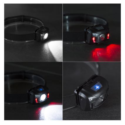 LED Ljusreglerad uppladdningsbar pannlampa med sensor och rött ljus LED/3W/5V IP66 100 glansig 1200 mAh