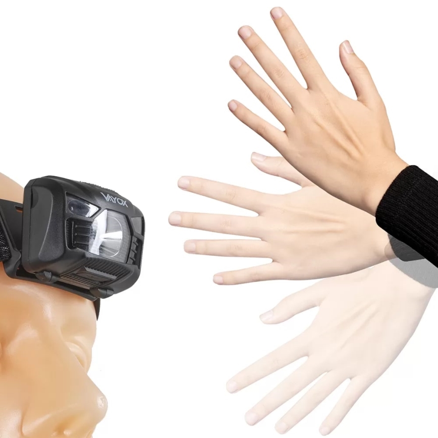 LED Ljusreglerad uppladdningsbar pannlampa med sensor och rött ljus LED/3W/5V IP66 100 glansig 1200 mAh