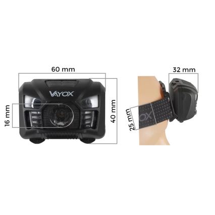 LED Ljusreglerad uppladdningsbar pannlampa med sensor och rött ljus LED/3W/5V IP66 100 glansig 1200 mAh