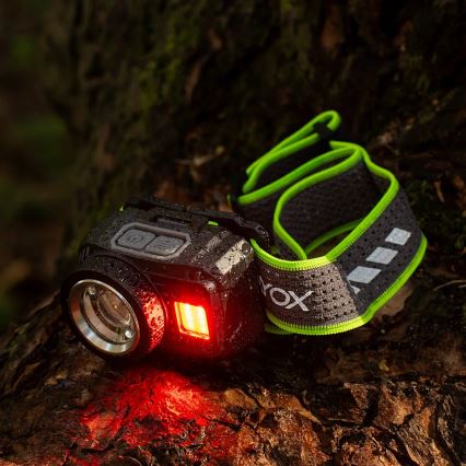 LED-dimbar uppladdningsbar pannlampa med sensor och rött ljus LED/6W/5V/3xAAA IP66 500 lm 1200 mAh