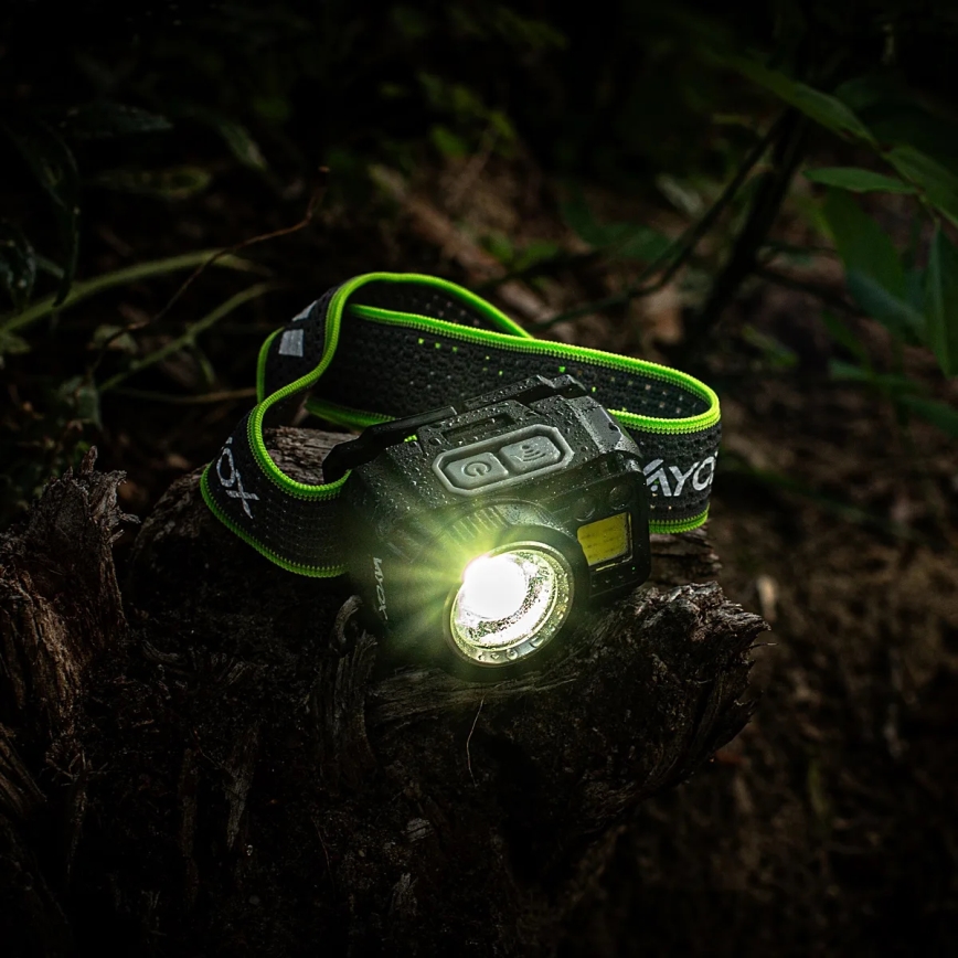 LED-dimbar uppladdningsbar pannlampa med sensor och rött ljus LED/6W/5V/3xAAA IP66 500 lm 1200 mAh