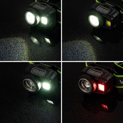 LED-dimbar uppladdningsbar pannlampa med sensor och rött ljus LED/6W/5V/3xAAA IP66 500 lm 1200 mAh