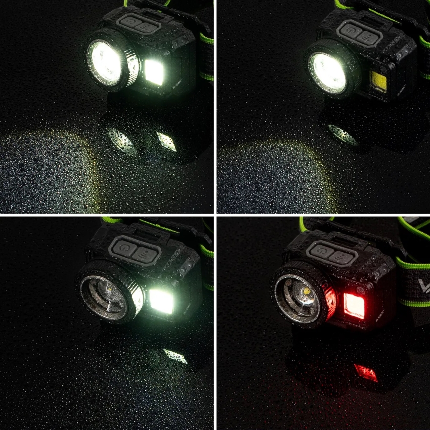 LED-dimbar uppladdningsbar pannlampa med sensor och rött ljus LED/6W/5V/3xAAA IP66 500 lm 1200 mAh