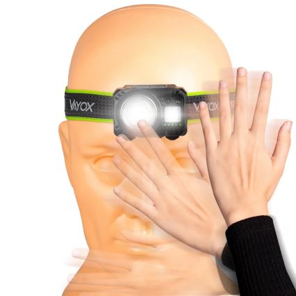 LED-dimbar uppladdningsbar pannlampa med sensor och rött ljus LED/6W/5V/3xAAA IP66 500 lm 1200 mAh