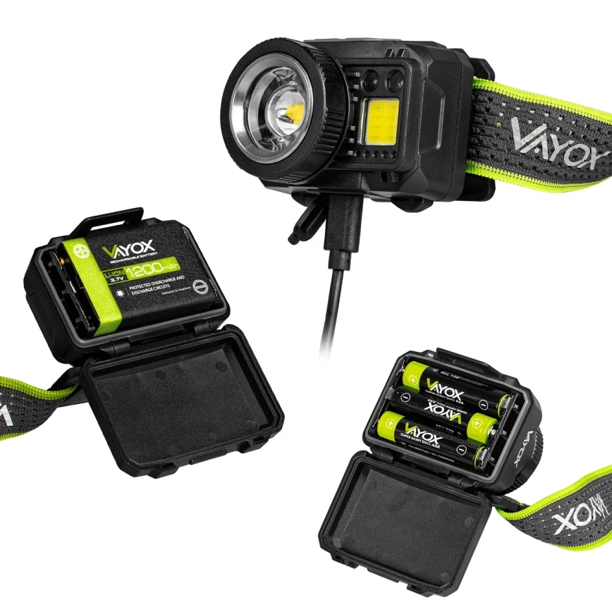 LED-dimbar uppladdningsbar pannlampa med sensor och rött ljus LED/6W/5V/3xAAA IP66 500 lm 1200 mAh