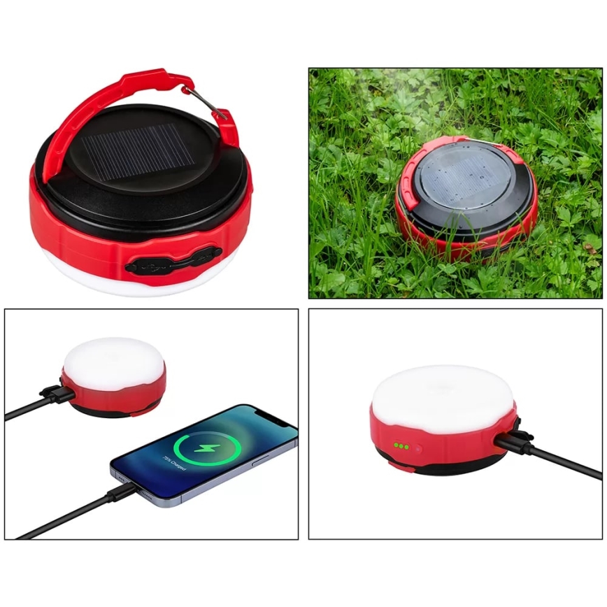 LED Ljusreglerad uppladdningsbar solcell ficklampa med strömbanksfunktion LED/3W/5V 3000/4000/6500K IPX6 500 glansig 2000 mAh