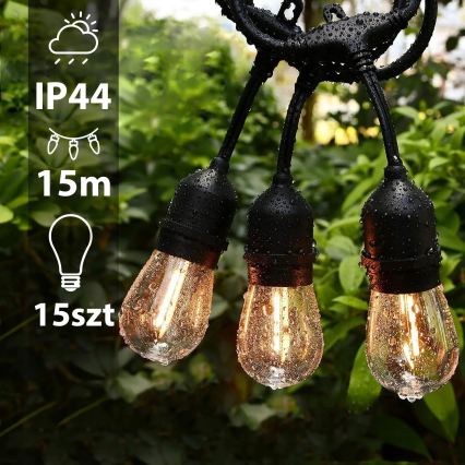 LED utomhus dekorationsslinga 15xE27/1W/230V 15,94 m IP44 svart