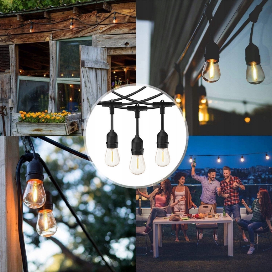 LED utomhus dekorativ ljusslinga 10xE27/1W/230V 10,94 m IP44 svart