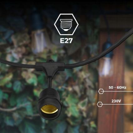 LED utomhus dekorativ ljusslinga 10xE27/1W/230V 10,94 m IP44 svart