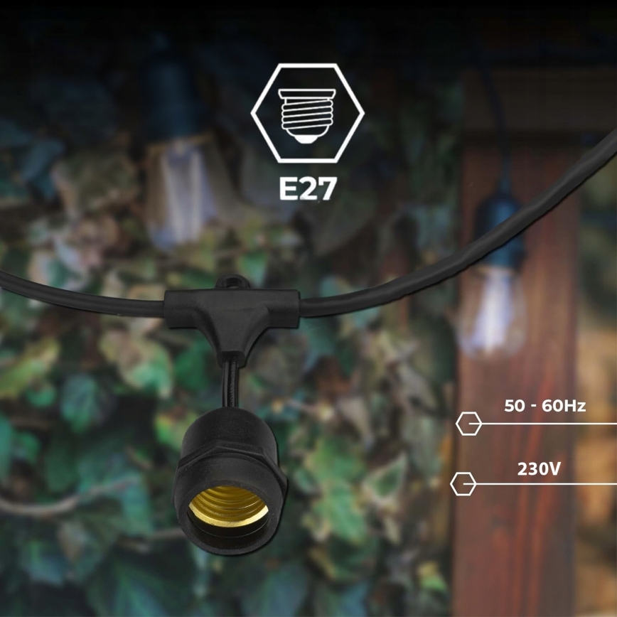 LED utomhus dekorativ ljusslinga 10xE27/1W/230V 10,94 m IP44 svart