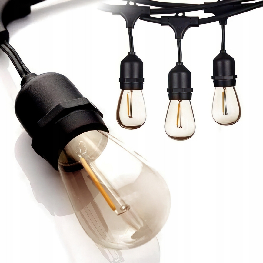 LED utomhus dekorativ ljusslinga 10xE27/1W/230V 10,94 m IP44 svart