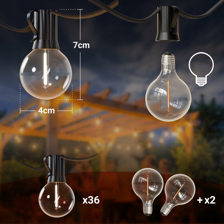 LED utomhus dekorativ ljusslinga 36xE12/1W/230V 22,35 m IP65 svart