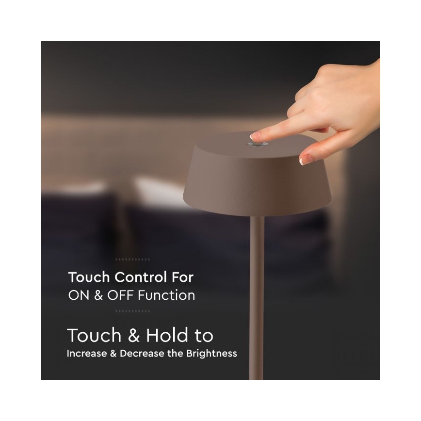 LED Utomhus dimbar touchuppladdningsbar bordslampa LED/2W/5V 4400 mAh IP54 brun