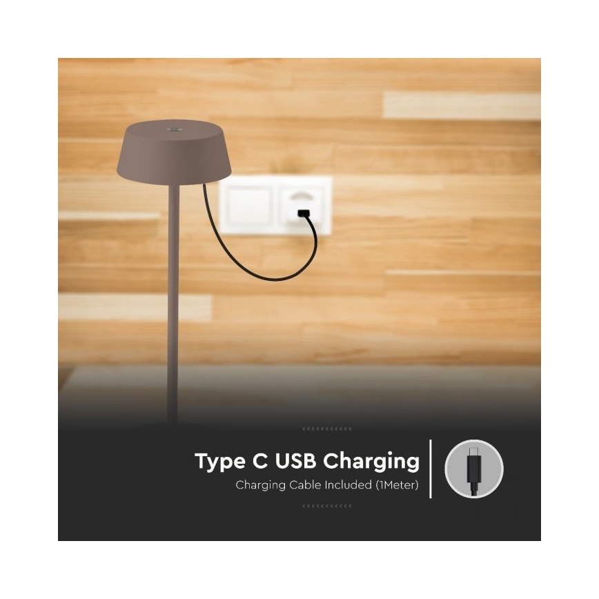 LED Utomhus dimbar touchuppladdningsbar bordslampa LED/2W/5V 4400 mAh IP54 brun