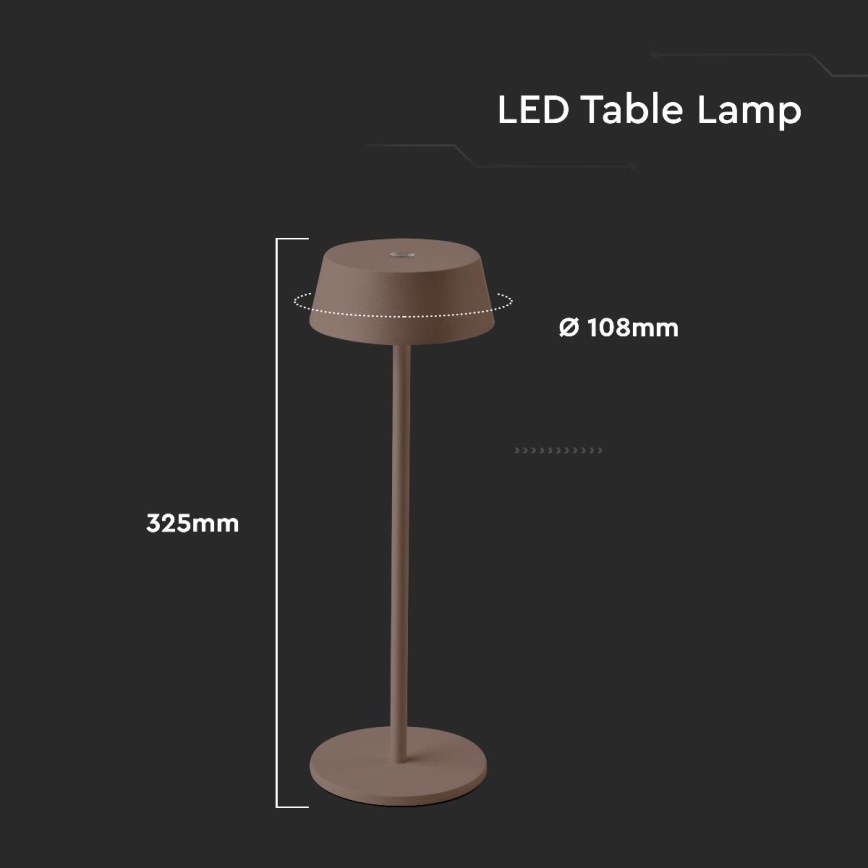 LED Utomhus dimbar touchuppladdningsbar bordslampa LED/2W/5V 4400 mAh IP54 brun