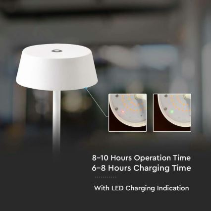 LED Utomhus dimbar touchuppladdningsbar bordslampa LED/2W/5V 4400 mAh IP54 vit