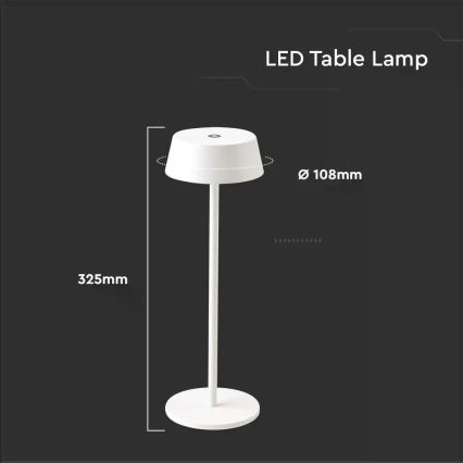 LED Utomhus dimbar touchuppladdningsbar bordslampa LED/2W/5V 4400 mAh IP54 vit