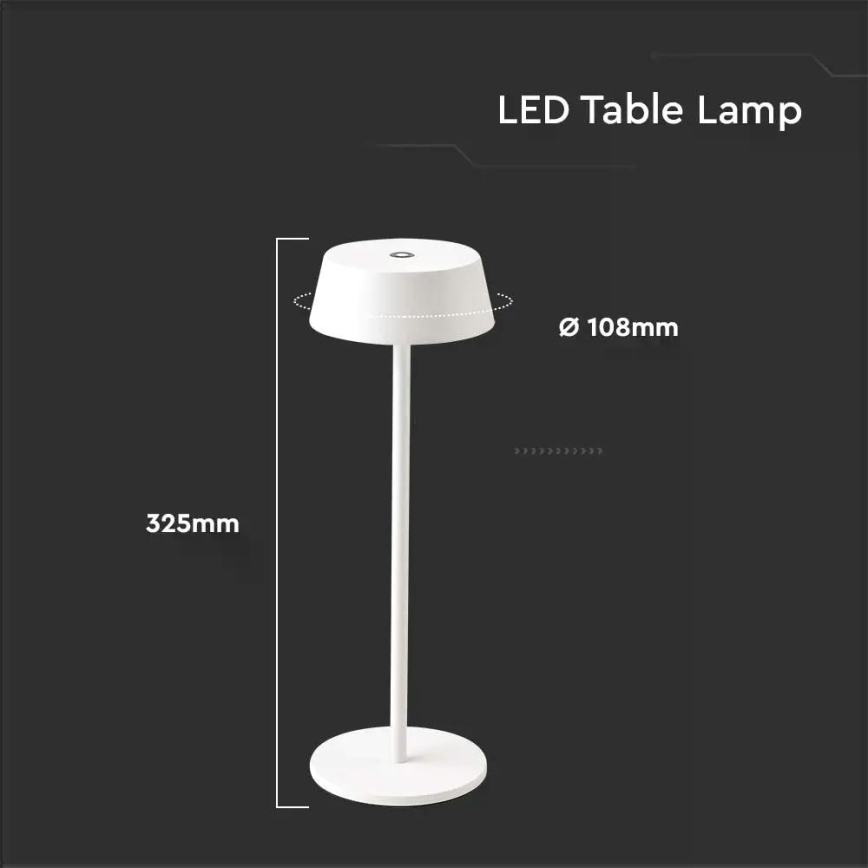 LED Utomhus dimbar touchuppladdningsbar bordslampa LED/2W/5V 4400 mAh IP54 vit