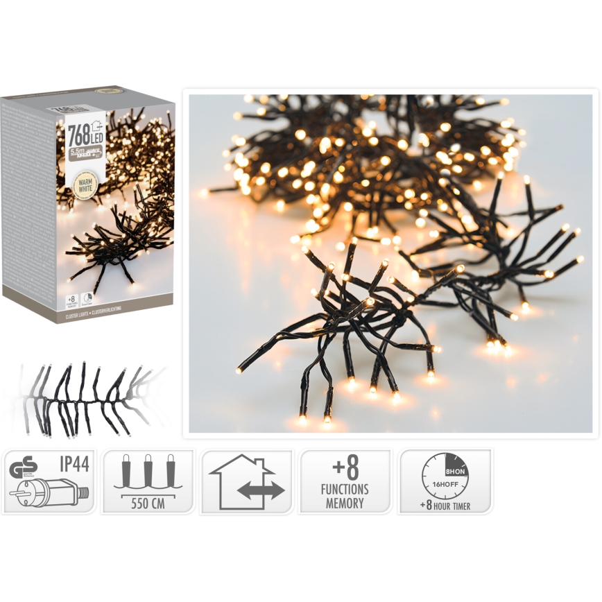 LED utomhus julbelysning 768xLED/230V/8 funktioner 8,5 m IP44 varmvit