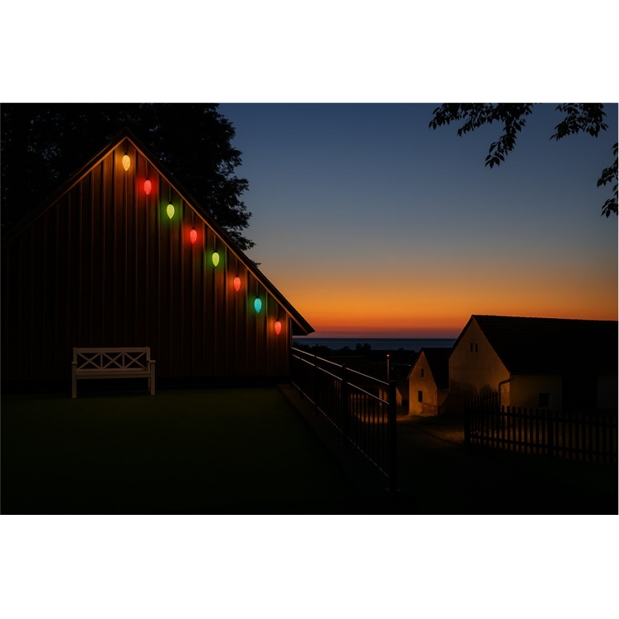 LED utomhusslinga för jul CONE FILAMENT 20xE10 19m, flerfärgad/varmvit, IP44, Tillverkad i Tjeckien