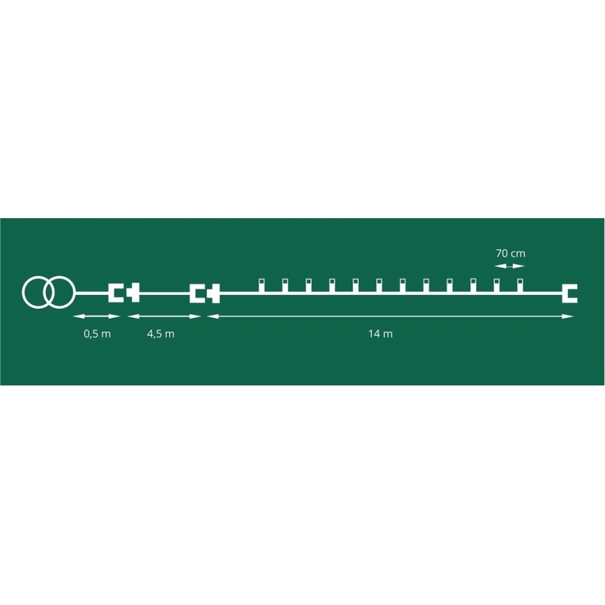 LED utomhusslinga för jul CONE FILAMENT 20xE10 19m, flerfärgad/varmvit, IP44, Tillverkad i Tjeckien