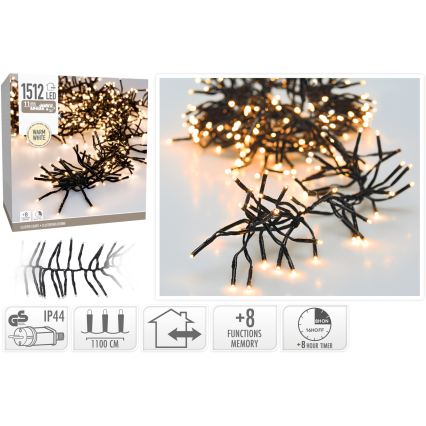 LED utomhus julljusslinga 1512xLED/230V/8 funktioner 14 m IP44 varmvit