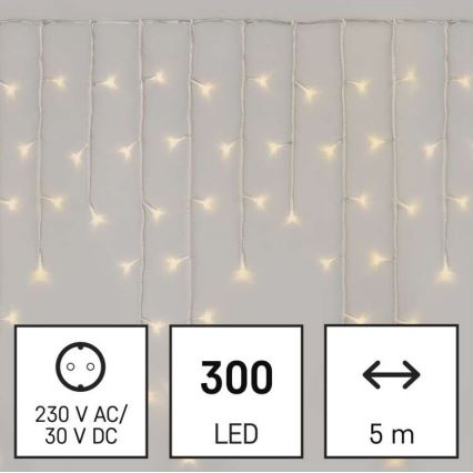 LED utomhus julkedja  300xLED/8 funktioner 10m IP44 varm vit  + fjärrkontroll 