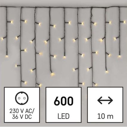 LED utomhus julkedja 600xLED/8 funktioner 15m IP44 varm vit