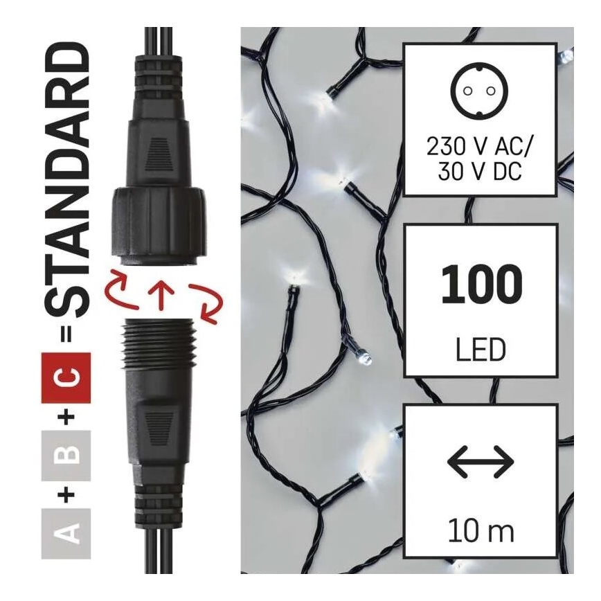 LED utomhus julslinga 100xLED/10m IP44 kallvit