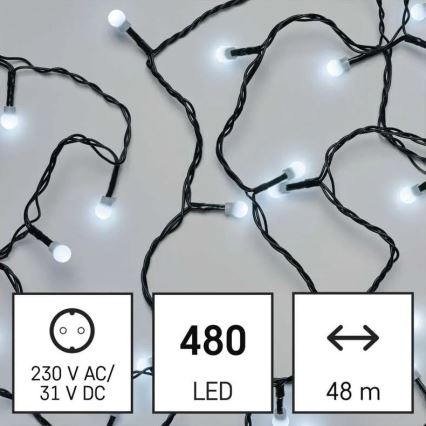 LED utomhus julslinga 480xLED/8 funktioner 53m kallvit IP44