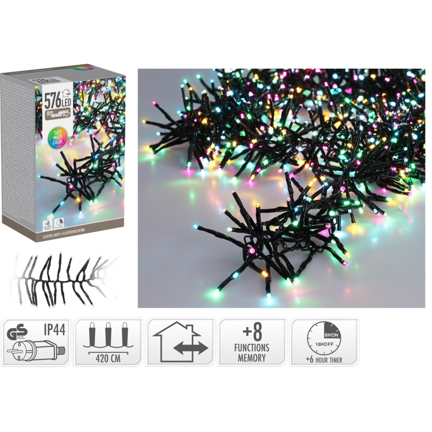 LED utomhus julslinga 576xLED/230V/8 funktioner 7,2 m IP44 flerfärgad